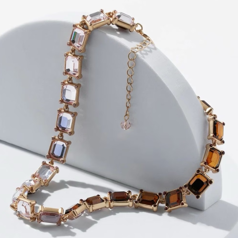 WHBM REVERSIBLE ROSE & AMBER STONE NECKLACE
